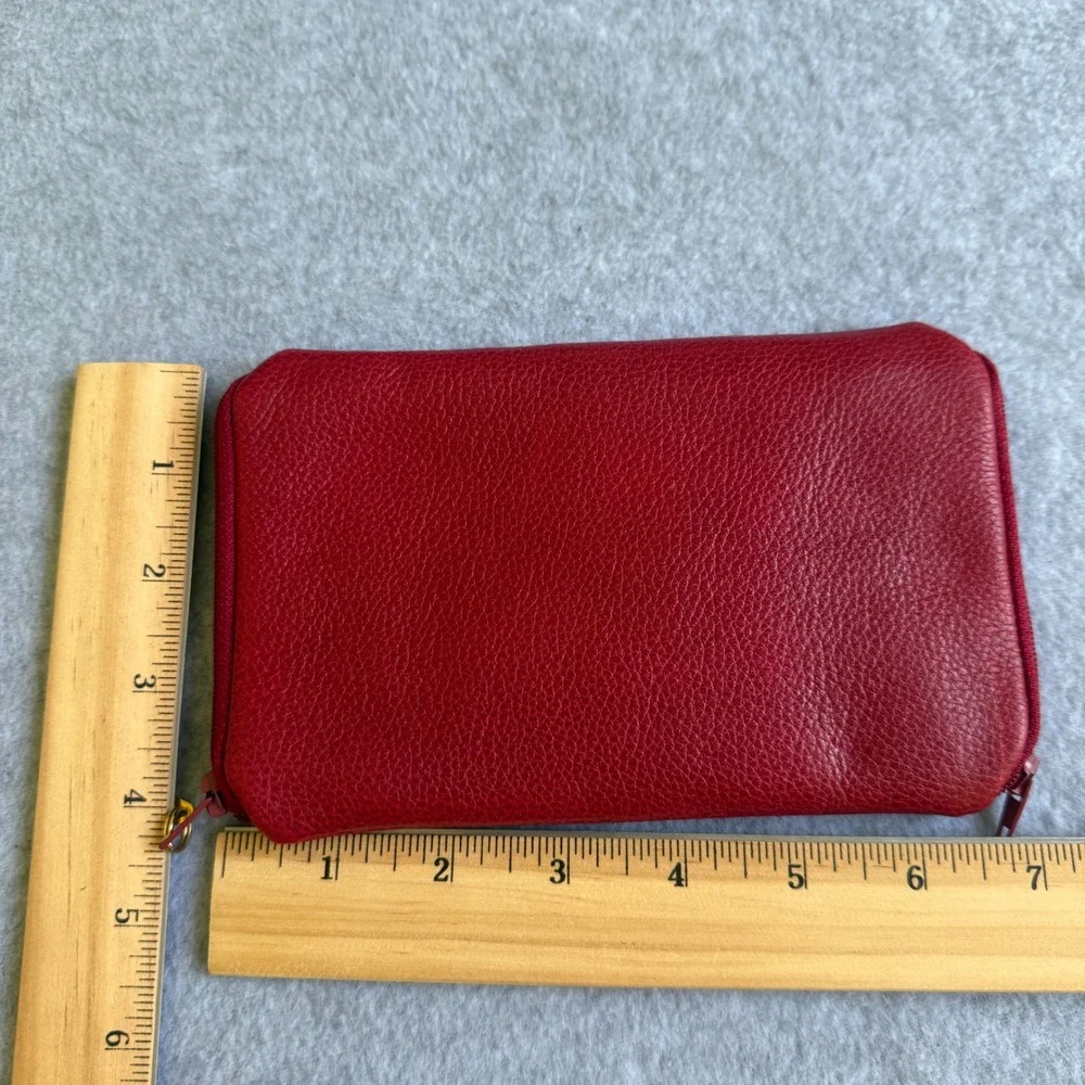 St. Thomas Red Cowhide Leather Travel Pouch‎ Storage Organizer 2 Pocket Zip Side